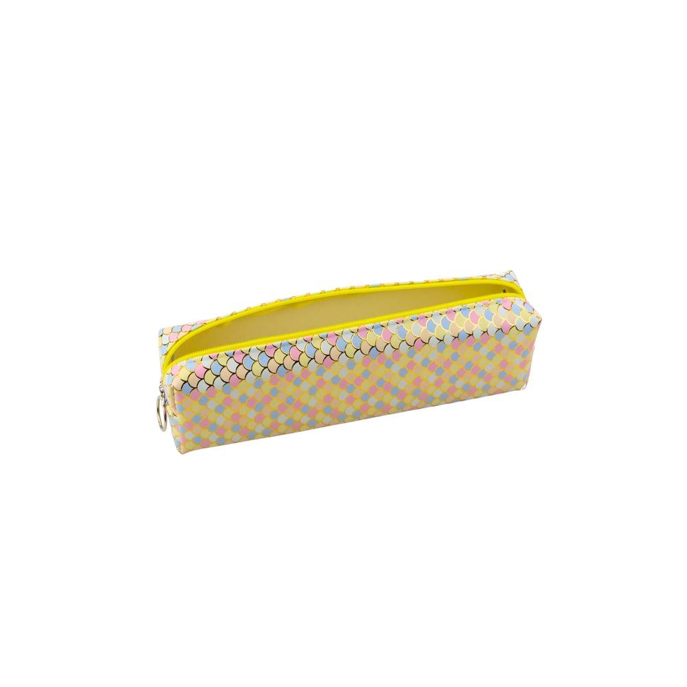 Undinėlės žvynų raštas Didelis geltonas užtrauktuku užsegamas mokyklinis penalas 21x6cm