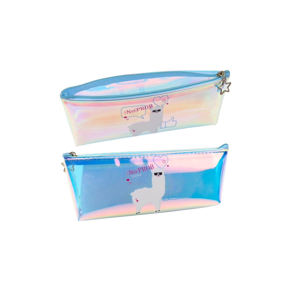 Vaikiškas holografinis mokyklinis pieštukinis dėklas su Lama Blue 21x6cm