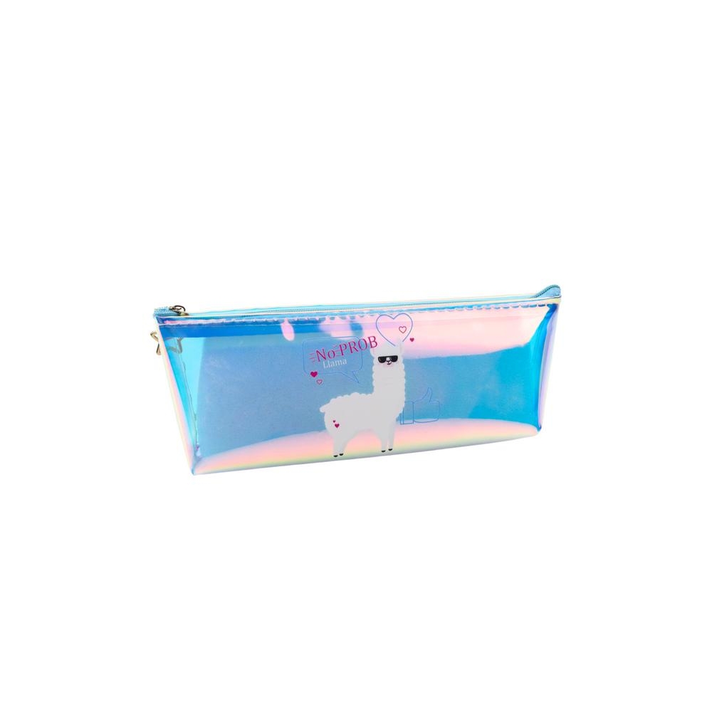 Vaikiškas holografinis mokyklinis pieštukinis dėklas su Lama Blue 21x6cm