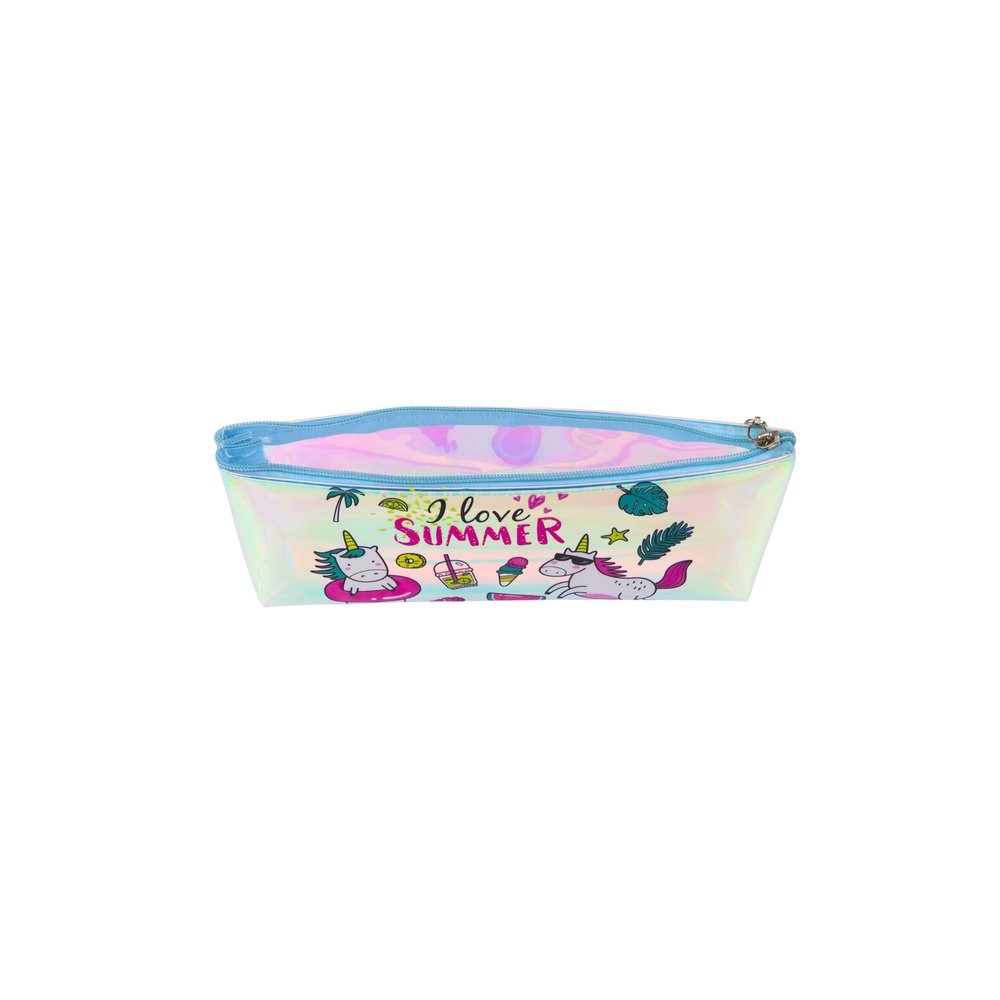 Mergaičių mokyklinis pieštukų dėklas Holografinis vasaros vienaragių motyvas 20x8cm