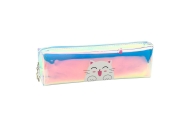 Children's School Pencil Case Holographic With Cat Blue 21x6cm