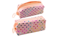 School Pencil Case Organizer Colorful Dots Large Zipper Pink 21x8cm