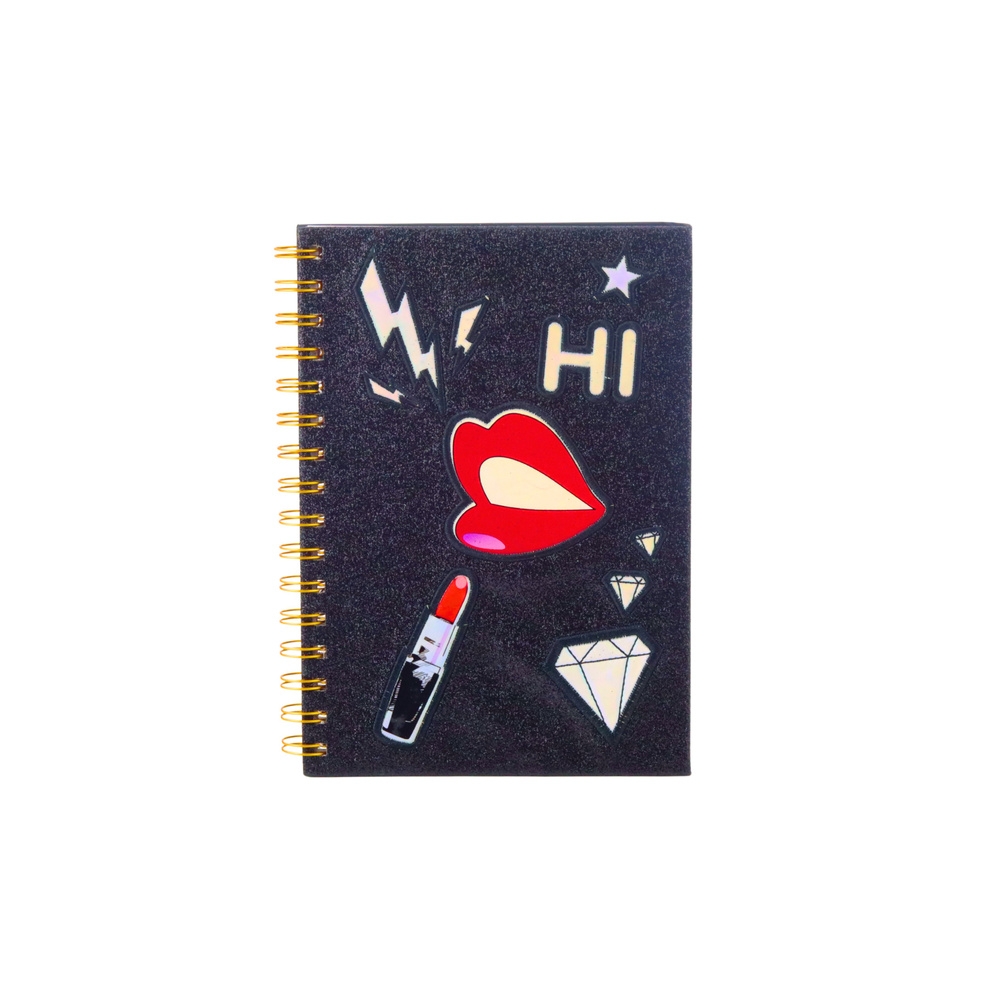 Užrašų knygutė Lips Lipstick Glitter A5 juoda, 80 lapų