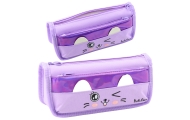 Mokyklinis penalas Dvi kišenės Katės motyvas Violetinė 22cm