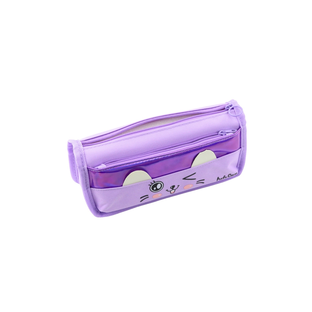Mokyklinis penalas Dvi kišenės Katės motyvas Violetinė 22cm