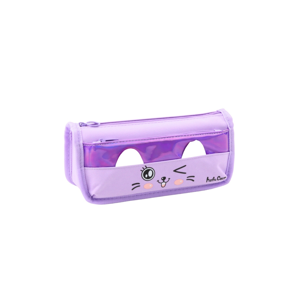 Mokyklinis penalas Dvi kišenės Katės motyvas Violetinė 22cm