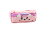 School Pencil Case With Cat Two Pockets Pink 21.5cm