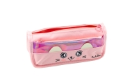 School Pencil Case With Cat Two Pockets Pink 21.5cm