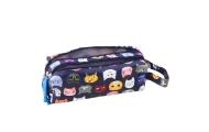 School Pencil Case Colorful Cats Two Pockets Navy Blue 22cm