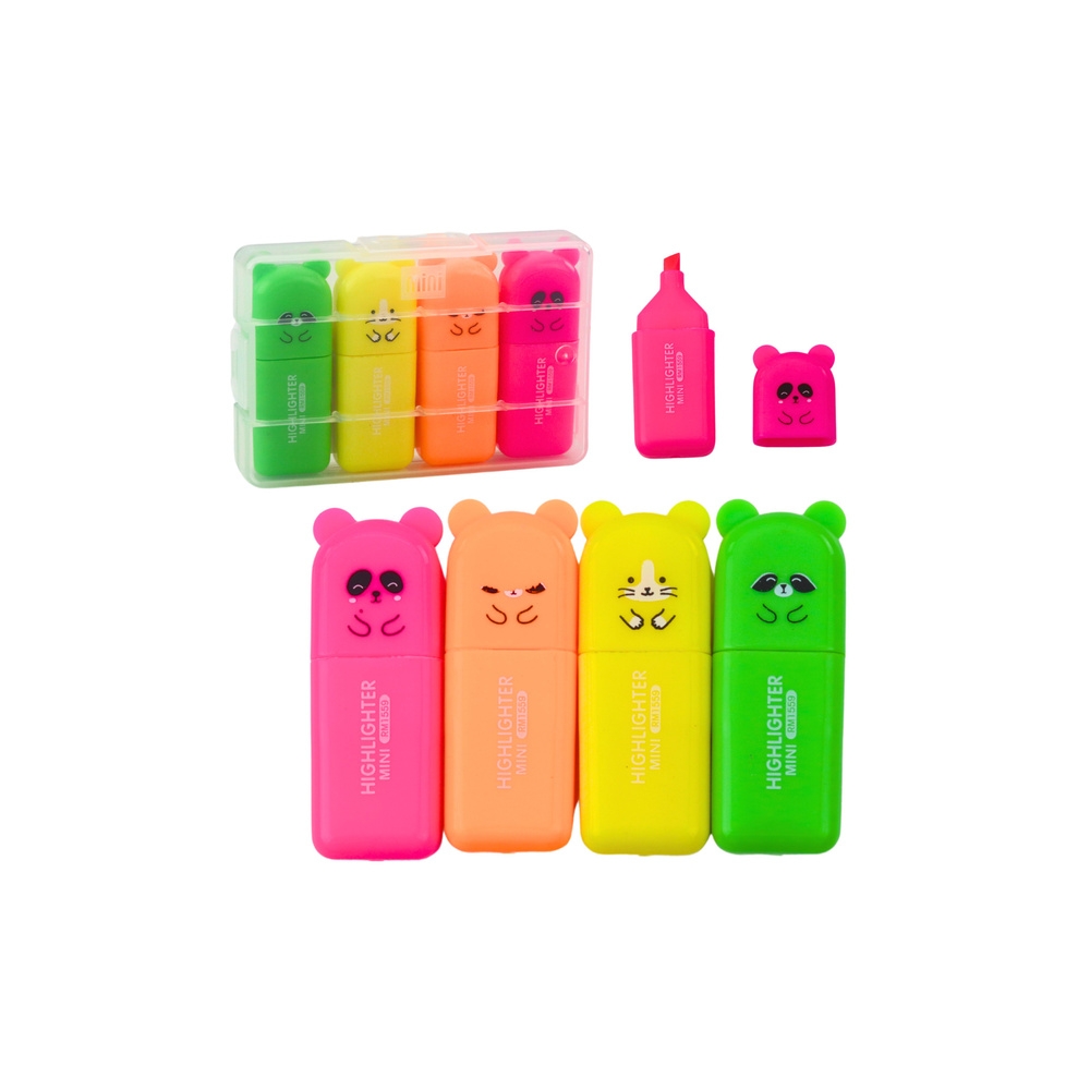 Mini žymeklių rinkinys "Teddy Bears" spalvotas plastikinis dėklas 5 vnt