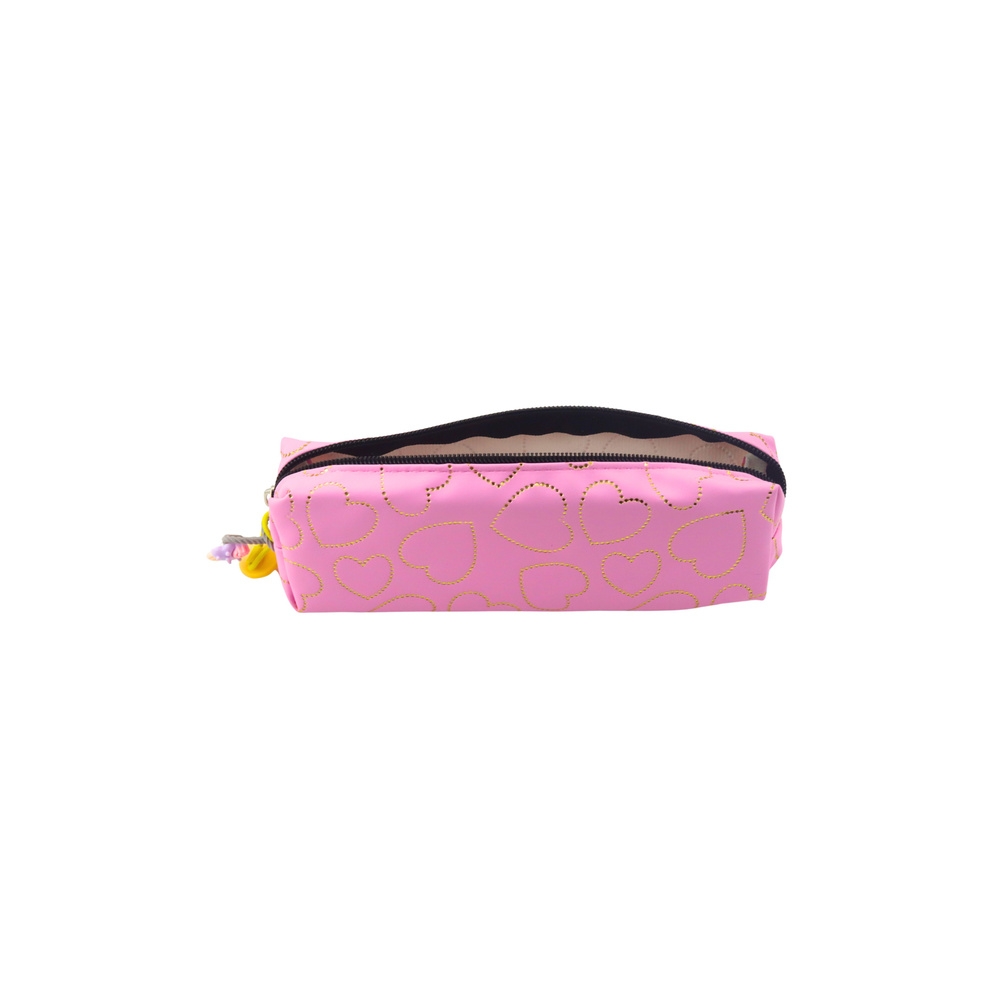 Vieno skyriaus pieštukų dėklas 20x6,5 cm, Golden Hearts rožinis