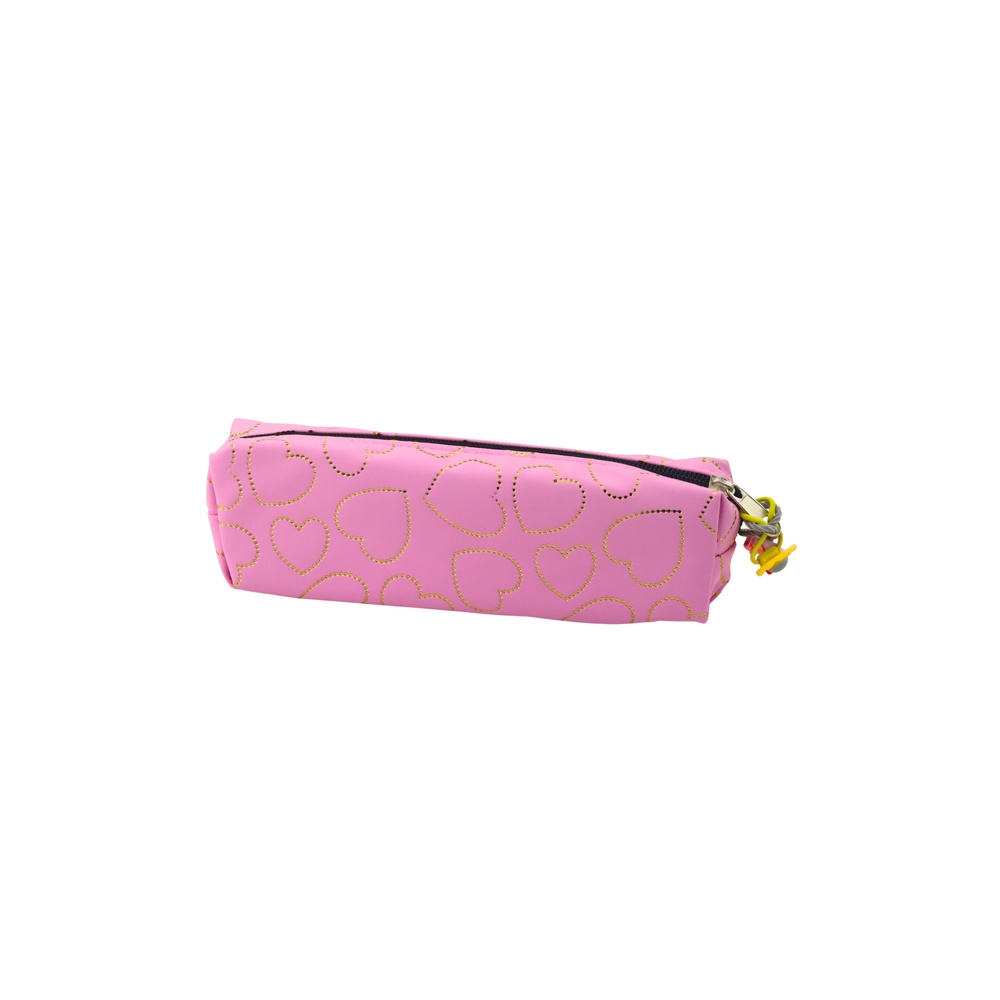 Vieno skyriaus pieštukų dėklas 20x6,5 cm, Golden Hearts rožinis
