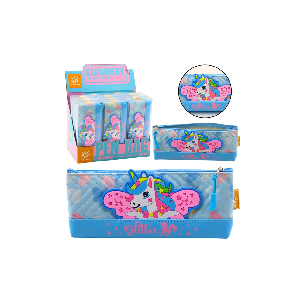 Mokyklinis pieštukinis dėklas su vienaragiu mėlynos spalvos 20 x 8,5 cm