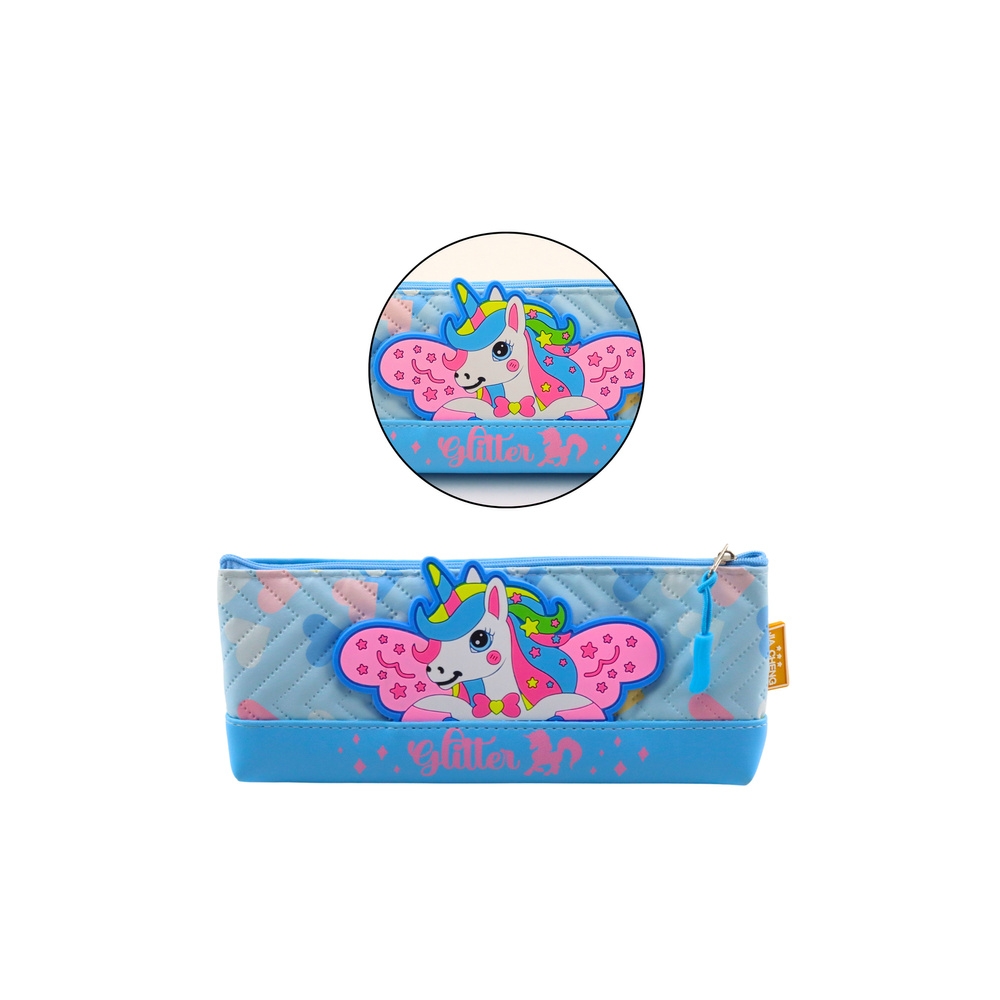 Mokyklinis pieštukinis dėklas su vienaragiu mėlynos spalvos 20 x 8,5 cm