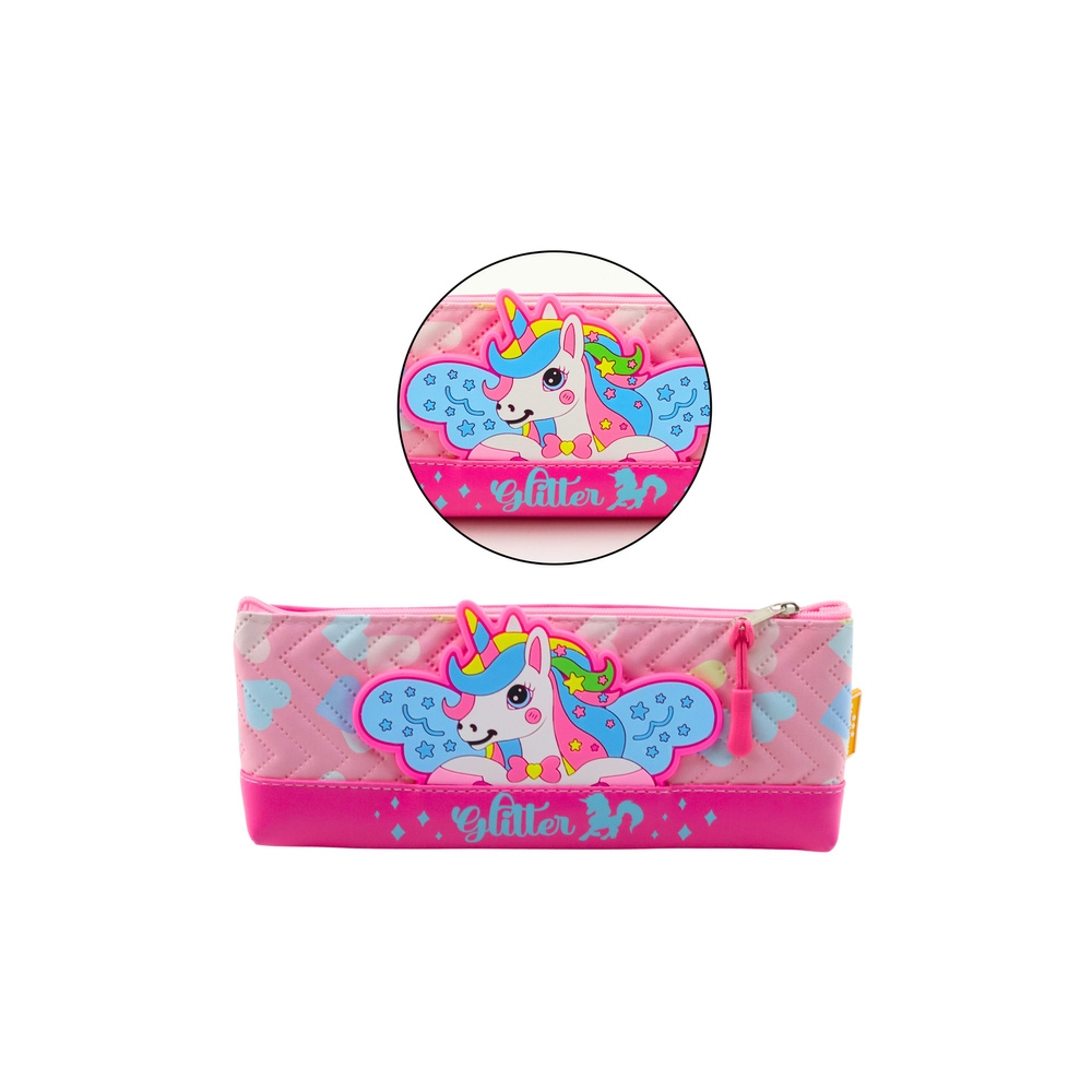 Mokyklinis pieštukinis dėklas su vienaragiu rožinės spalvos 20 x 8,5 cm