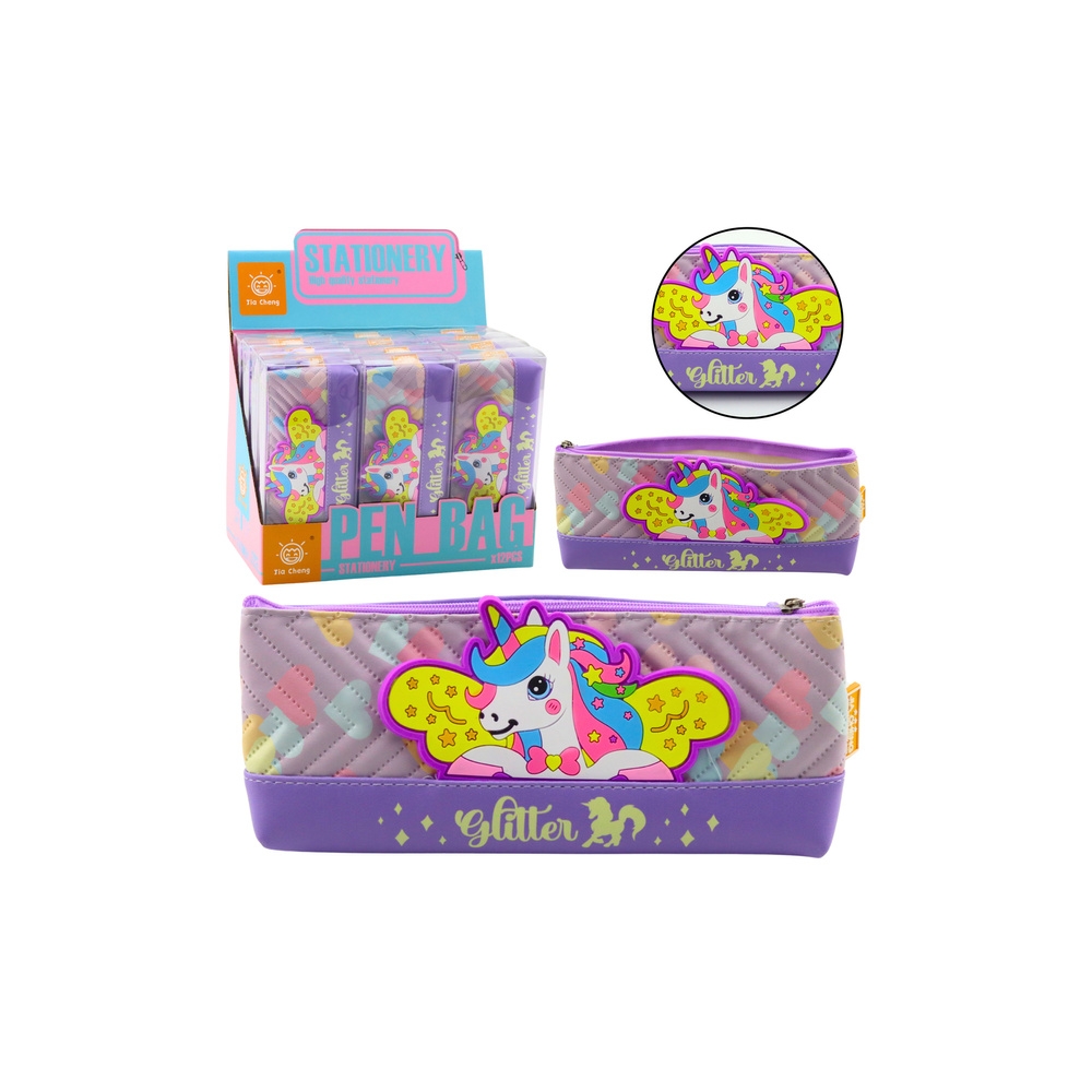 Pencil Case School Supplies with Unicorn Purple 20 x 8.5cm