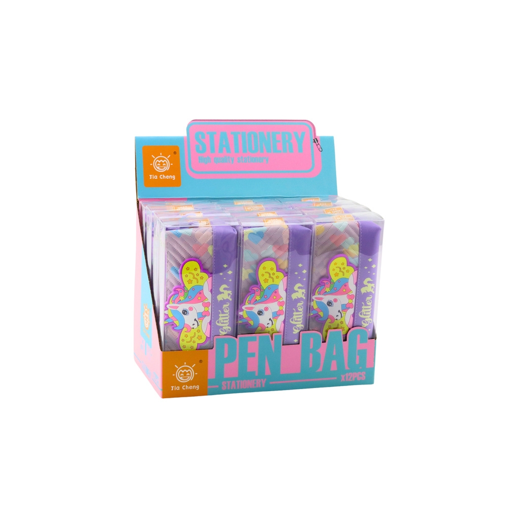 Mokyklinis pieštukinis dėklas su vienaragiu violetinės spalvos 20 x 8,5 cm