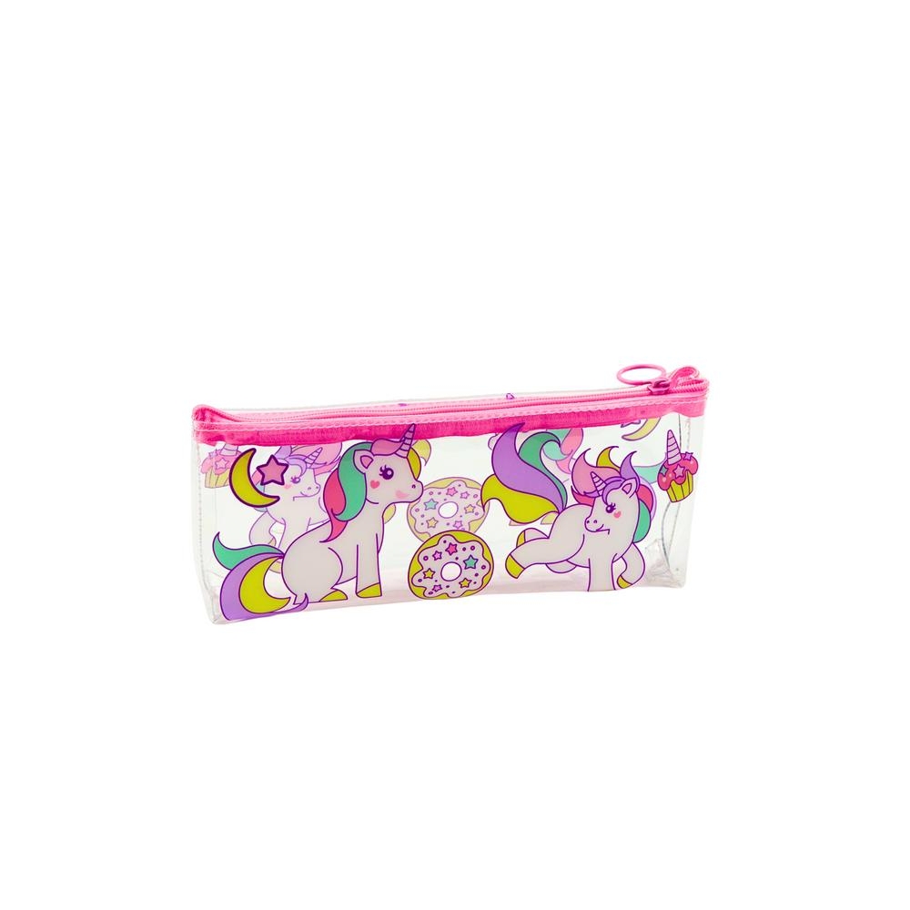 Mokyklinis pieštukinis dėklas permatomas "Donut Unicorns" 20 x 8,5 x 4 cm