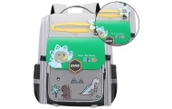 School Backpack With Dinosaurs Chest Strap Gray Green 21L 39cm