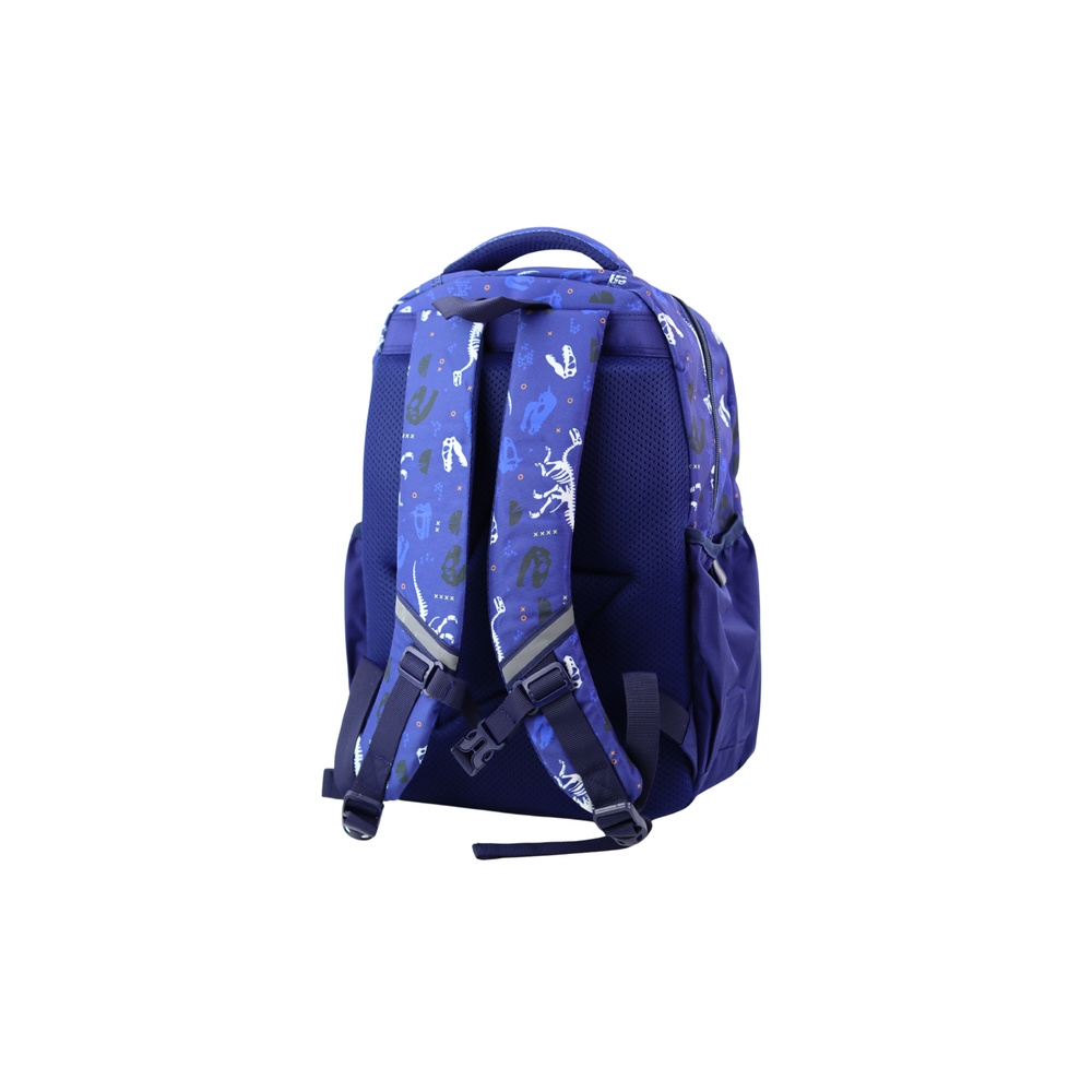 School Backpack Dinosaurs Patch T-Rex Chest Strap Navy Blue 20L