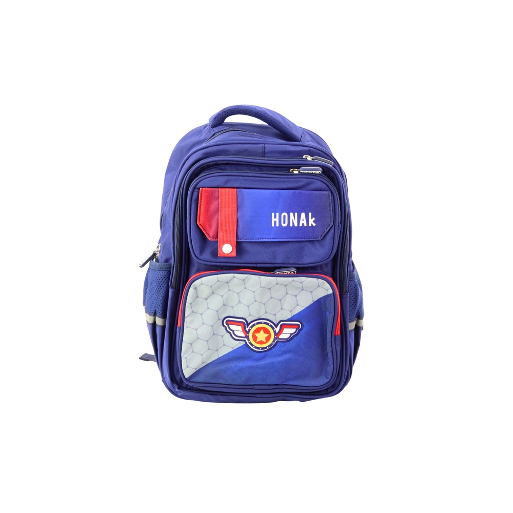 School Backpack With Patch Chest Strap Navy Blue 20L