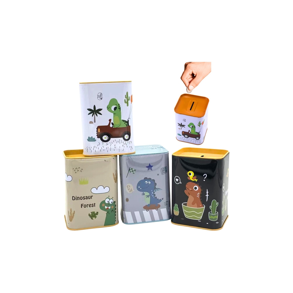 Metalinė taupyklė Dinozauras automobilyje balta 11x8cm-Dovanoms, Taupyklės-e-vaikas