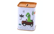 Metalinė taupyklė Dinozauras automobilyje balta 11x8cm-Dovanoms, Taupyklės-e-vaikas