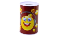 Metal Piggy Bank Emoticons Blue Brown 13 x 8cm