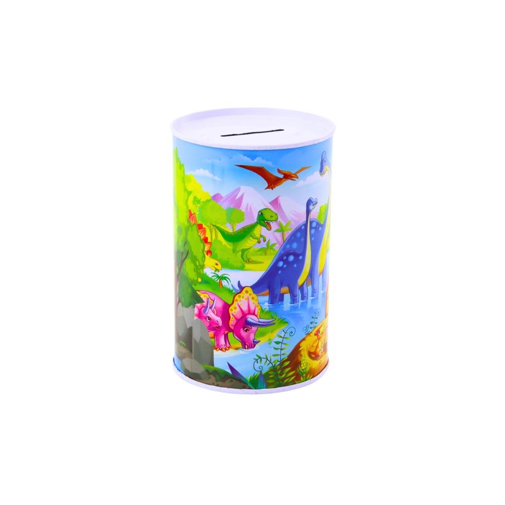 Metalinė taupyklė su spalvotų dinozaurų motyvais 13 x 8 cm-Dovanoms, Taupyklės-e-vaikas