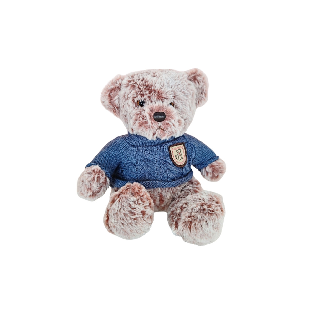 Pliušinis talismanas pliušinis meškiukas Pilkai mėlynas megztinis 21cm
