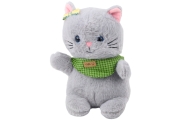 Plush Mascot Cuddly Toy Cat Gray Green Scarf Bow 22cm