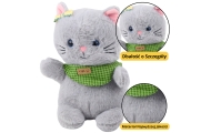 Plush Mascot Cuddly Toy Cat Gray Green Scarf Bow 22cm