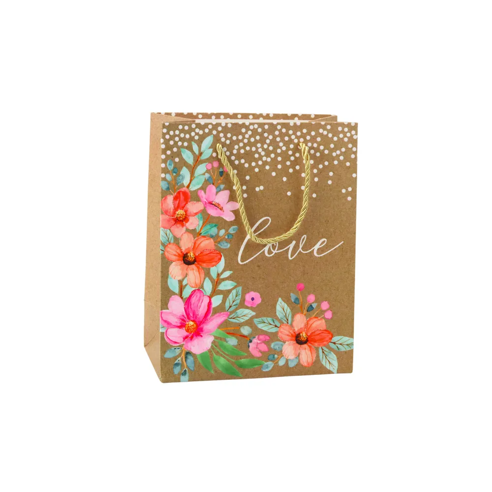 Gift Bag Love Inscription Flowers 23 x 18 x 10.5 cm