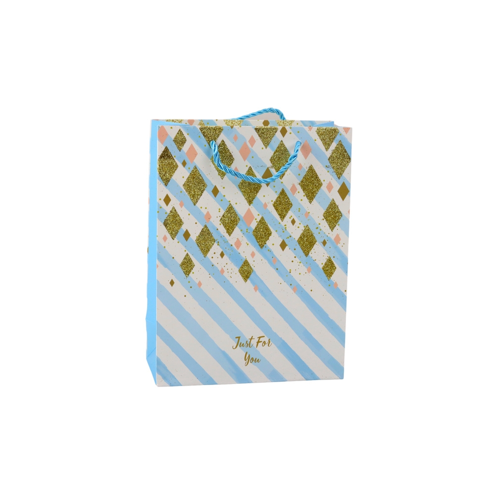 Paper Gift Bag Blue Pink Glitter 23 x 18 x 10.5 cm