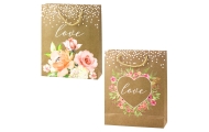Torba Prezentowa Napis Love Kwiaty Brokat 32 x 26 x 10 cm