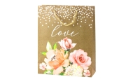Torba Prezentowa Napis Love Kwiaty Brokat 32 x 26 x 10 cm