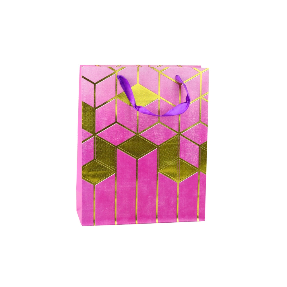 Paper Gift Bag Geometric Patterns Gold 32 x 26 x 12 cm