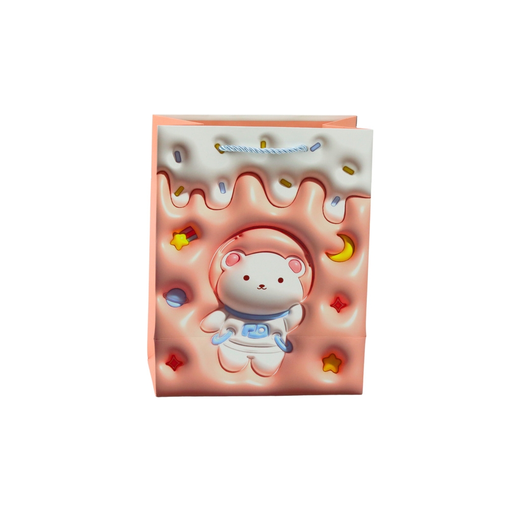 Teddy Bear Paper Gift Bag Pastel Colors 23 x 18 x 10.5 cm