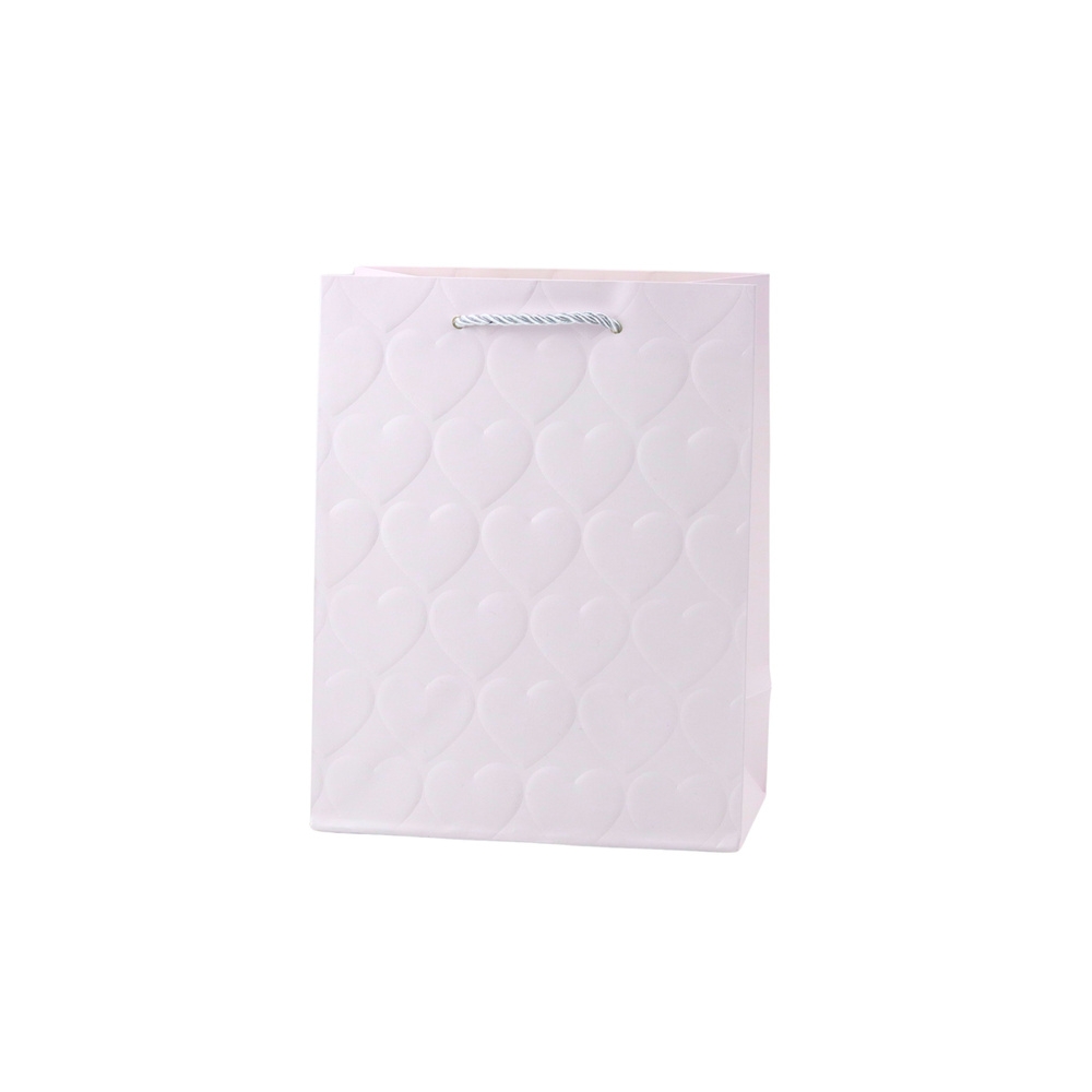Elegantiškas įspaustų širdelių pastelinis dovanų maišelis 23 x 18 x 10,5 cm