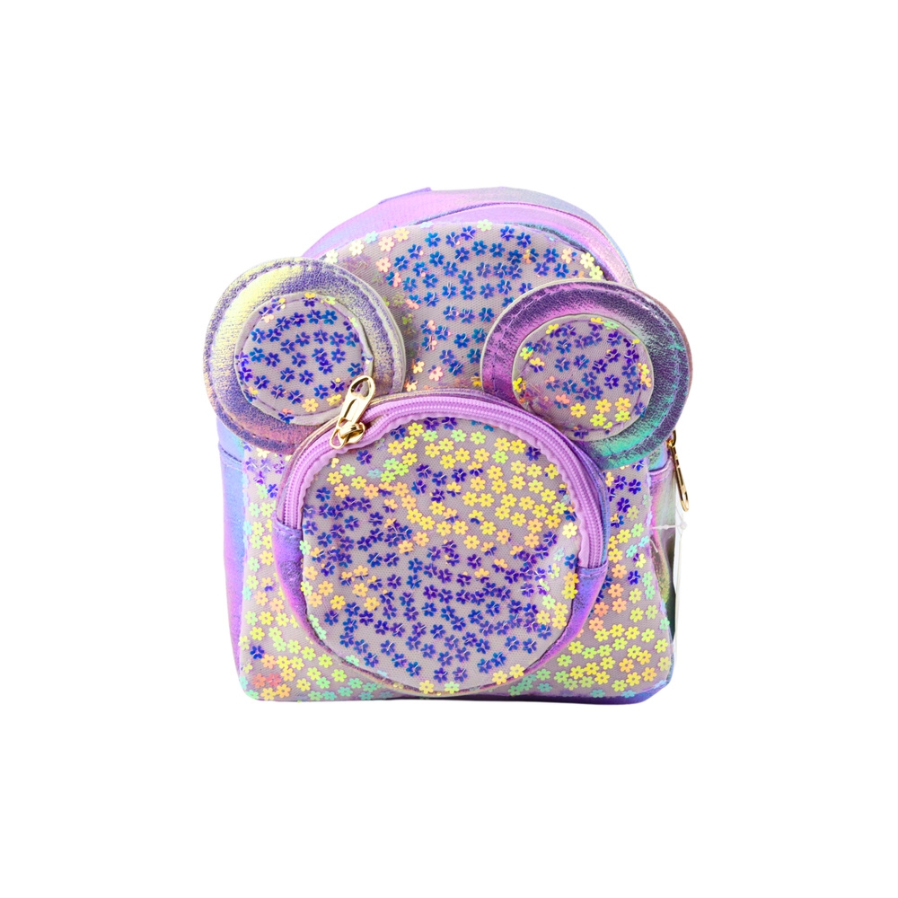 Vaikiška kuprinė su blizgiomis pelės ausimis Violetinė 22cm 3L-Drabužiai ir aksesuarai, Aksesuarai, Rankinės, kuprinės, lagamina