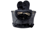 Plecak Dziecięcy Pluszowy Uszy Regulowany Pasek Czarny 22cm 4L