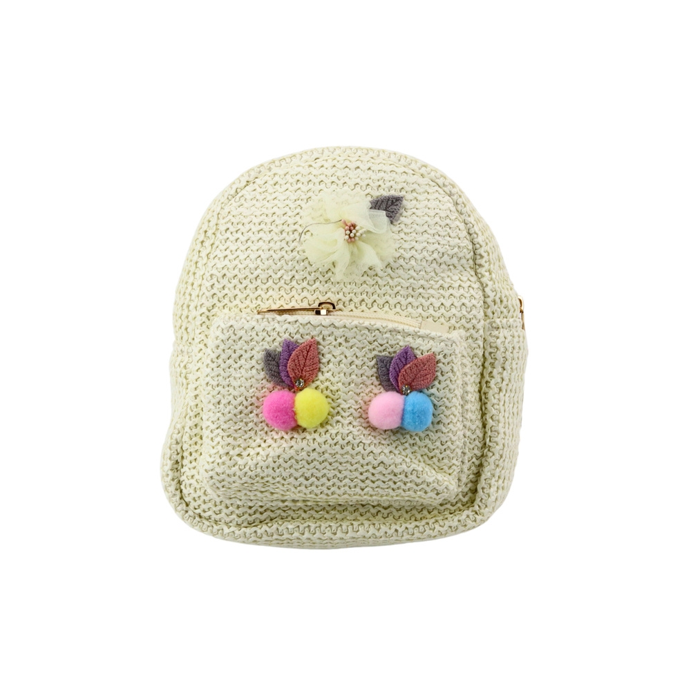 Vaikiška kuprinė siuvinėta spalvinga Pompoms Cream 20cm 2,5L-Drabužiai ir aksesuarai, Aksesuarai, Rankinės, kuprinės, lagaminai-