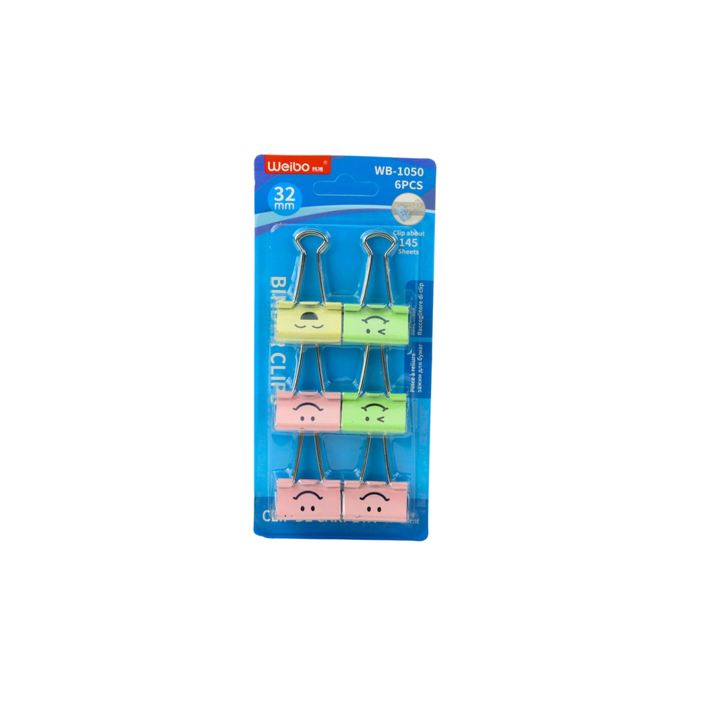 Spalvotų biuro spaustukų rinkinys šypsenėlės 6 vnt 32 mm