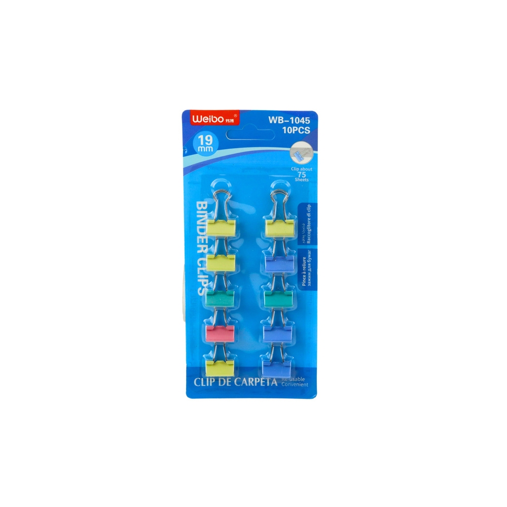 Spalvotų biuro spaustukų rinkinys 10 vnt 19 mm