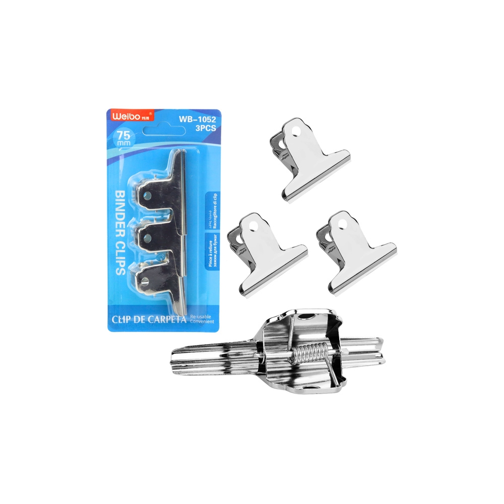 Metalinių biuro spaustukų rinkinys 3 vnt 75 mm
