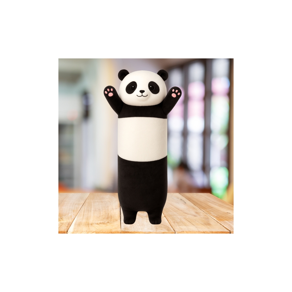 Pliušinis talismanas Panda pagalvė pailgas ritinėlis baltas juodas 70 cm