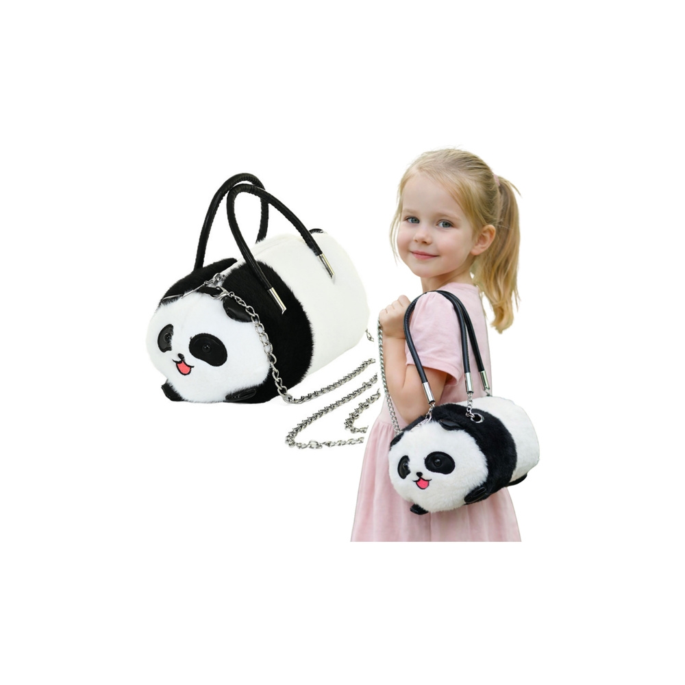 Plush Panda Bag Handles Metal Chain Black White 20cm