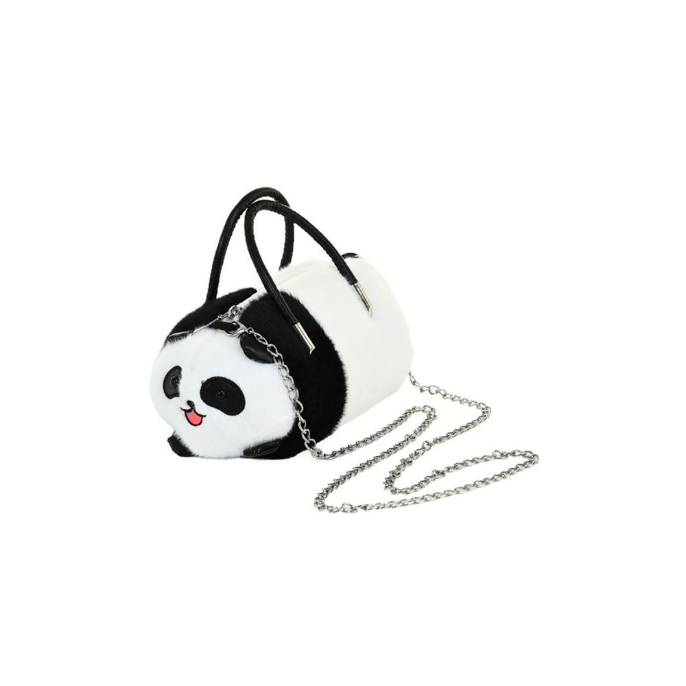 Pliušinė panda krepšys rankenos metalo grandinė juoda balta 20cm