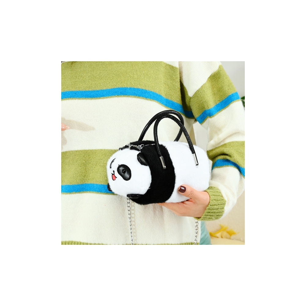 Pliušinė panda krepšys rankenos metalo grandinė juoda balta 20cm