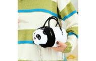Pliušinė panda krepšys rankenos metalo grandinė juoda balta 20cm